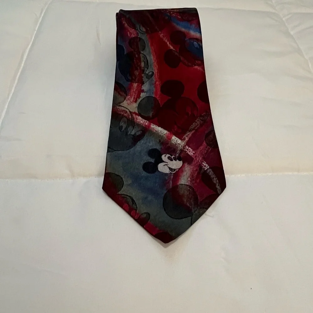 Mickey Mouse Vintage Disney Men’s Necktie, Muted & Hidden Mickey’s, Red/Black